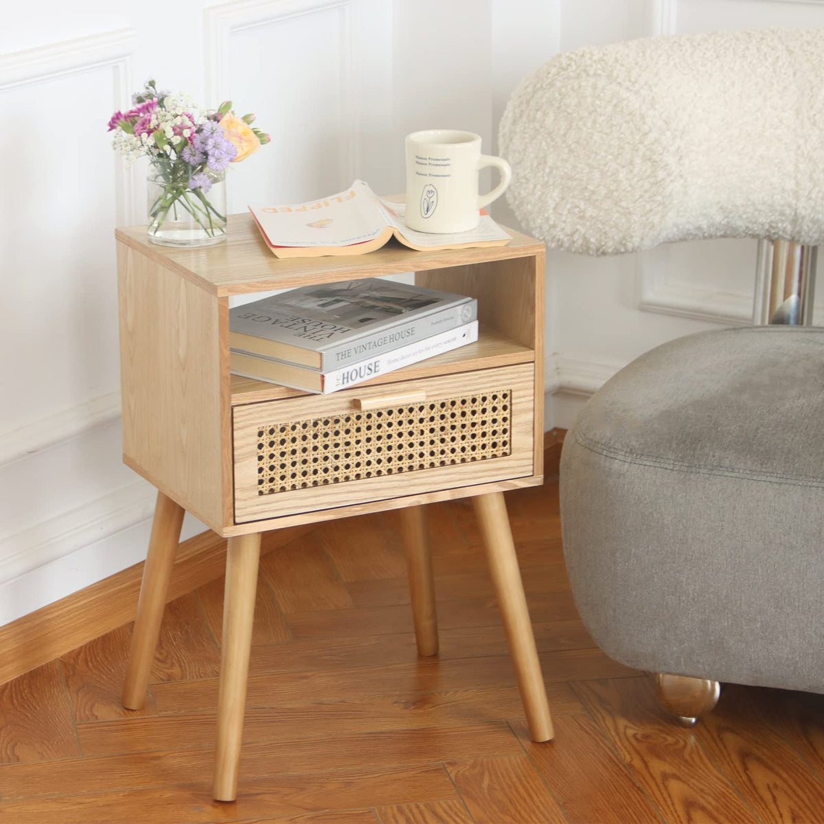 MaxSmeo Nightstand with solid wood legs provides durable support for daily use.