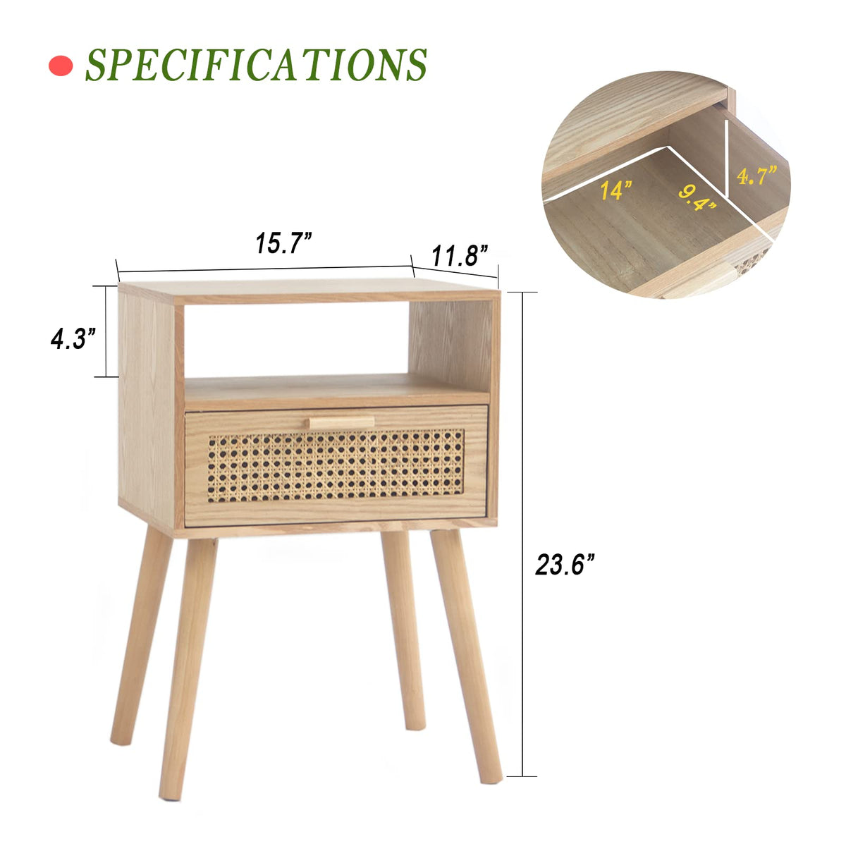 MaxSmeo Nightstand spacious tabletop supports drinks and devices.