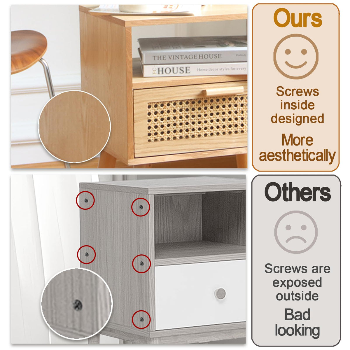 MaxSmeo Nightstand two-tier storage keeps essentials within easy reach.