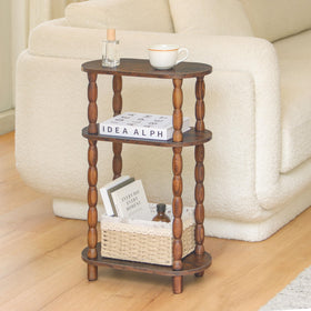MaxSmeo 3-tier table offering organized storage for remotes and books.