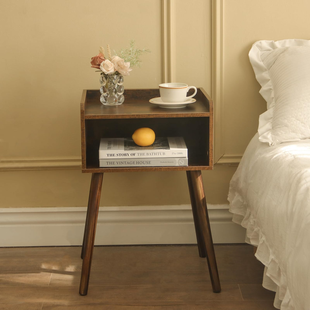 MaxSmeo Nightstand edge lip keeps items aligned and secure.