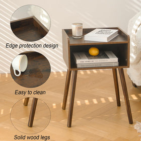MaxSmeo Nightstand with storage shown with drawer open for easy access.