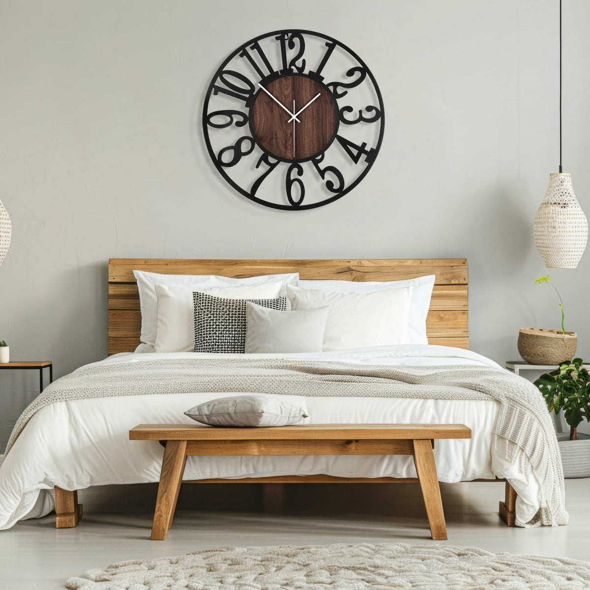 Maxstar round clock enhances living room decor and overall room aesthetics.