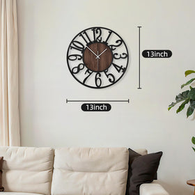 Maxstar round wall clock side profile showing black walnut veneer finish.