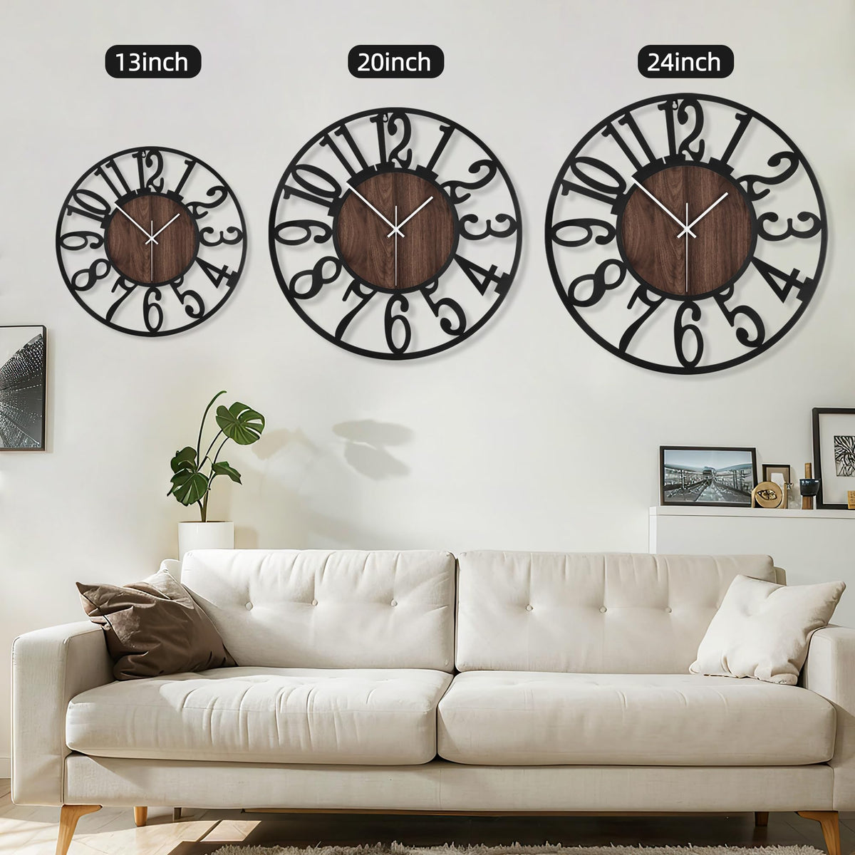 Maxstar round wall clock with wood veneer and bold Arabic numerals for quick reading.