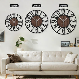 Maxstar round wall clock with wood veneer and bold Arabic numerals for quick reading.