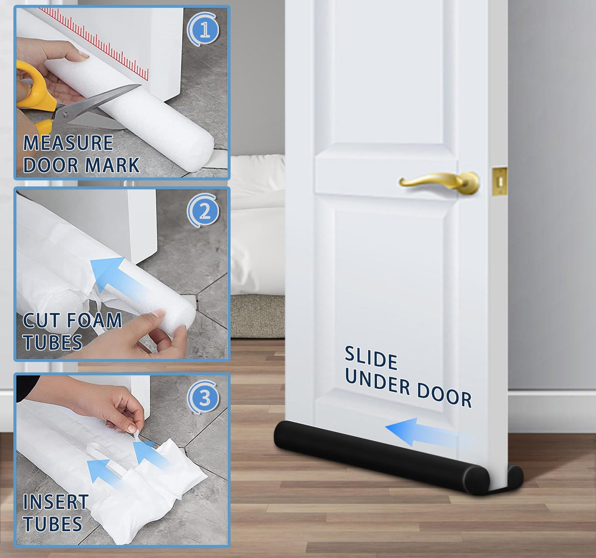 Maxtid black door draft guard blocks light and sound
