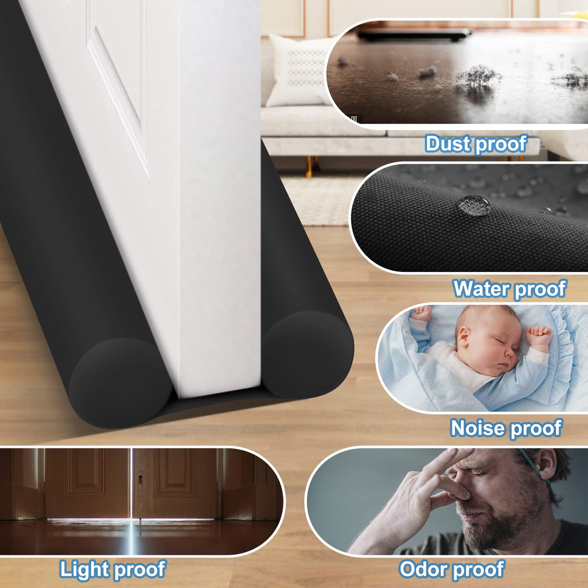 MAXTID door friendly draft stopper stays put with door movement without damage
