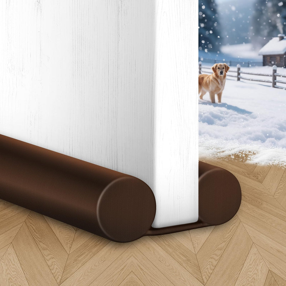 MAXTID brown 30-inch draft stopper mounted along a door edge blocks drafts.