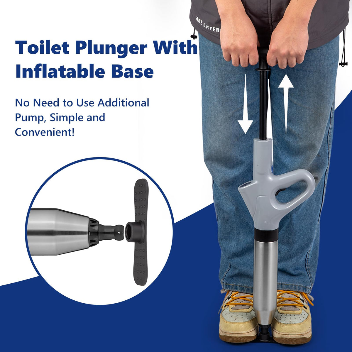 MaxxGeek Toilet Plunge Blaster one-piece design for simple storage.