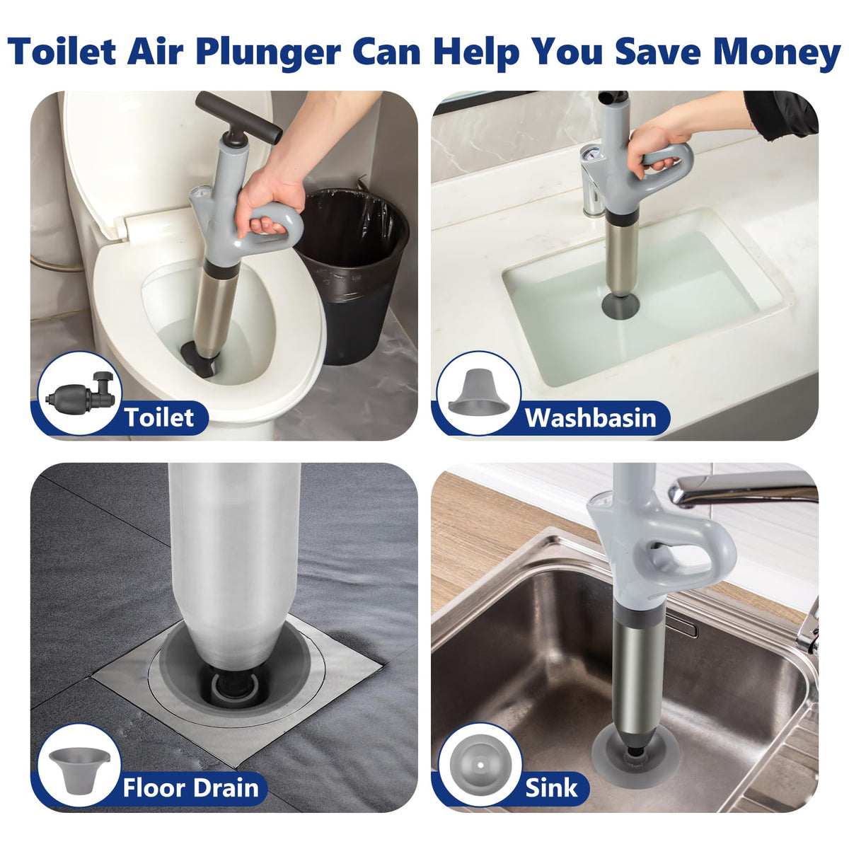 MaxxGeek Toilet Plunge Blaster real-time pressure display helps tailor power for drains.