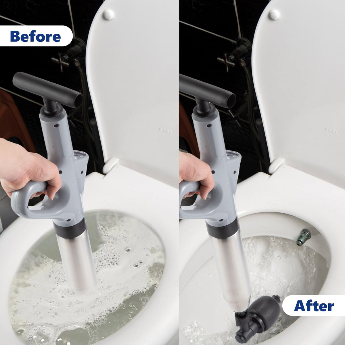 MaxxGeek Toilet Plunge Blaster stainless steel shell for durable, long-lasting use.