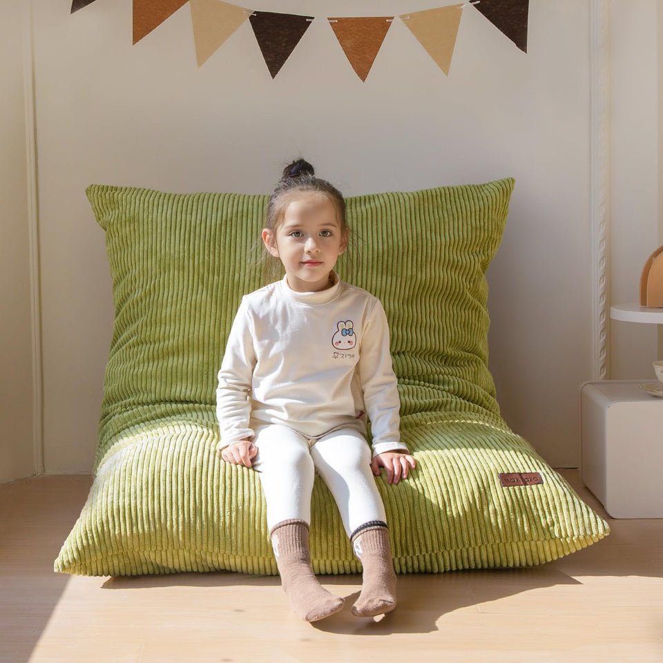 MAXYOYO 3 in 1 bean bag chair folded form offers compact versatility for small spaces.