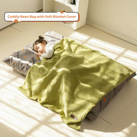MAXYOYO folded bean bag bed form expands into a comfy surface.