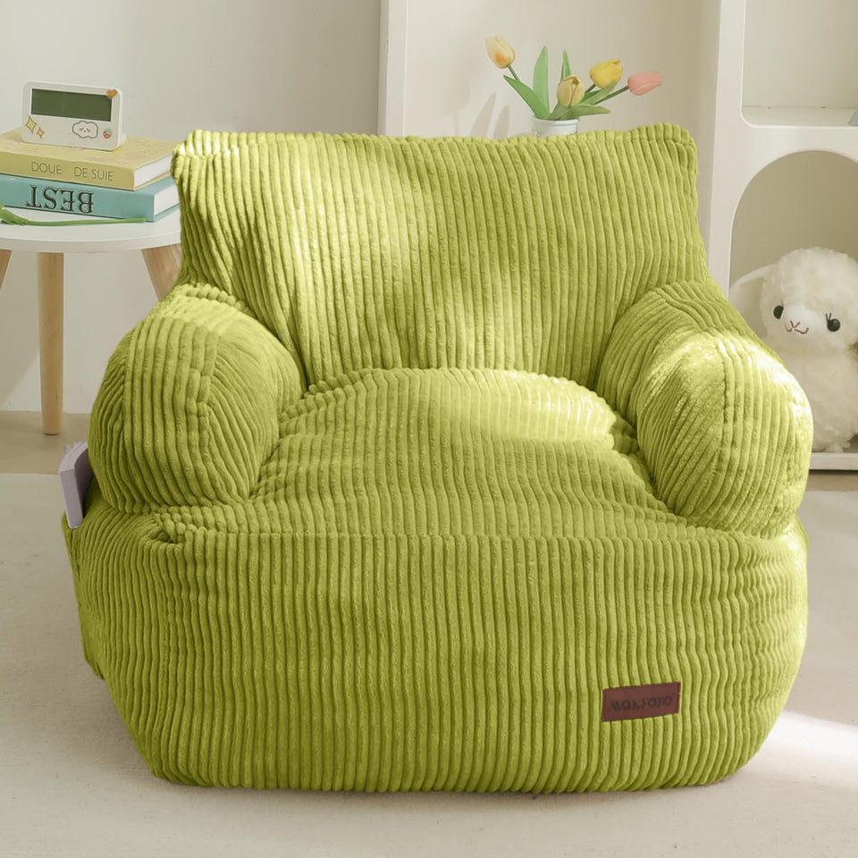 MAXYOYO Kids Bean Bag Chair in corded fabric, cozy for reading and relaxing.