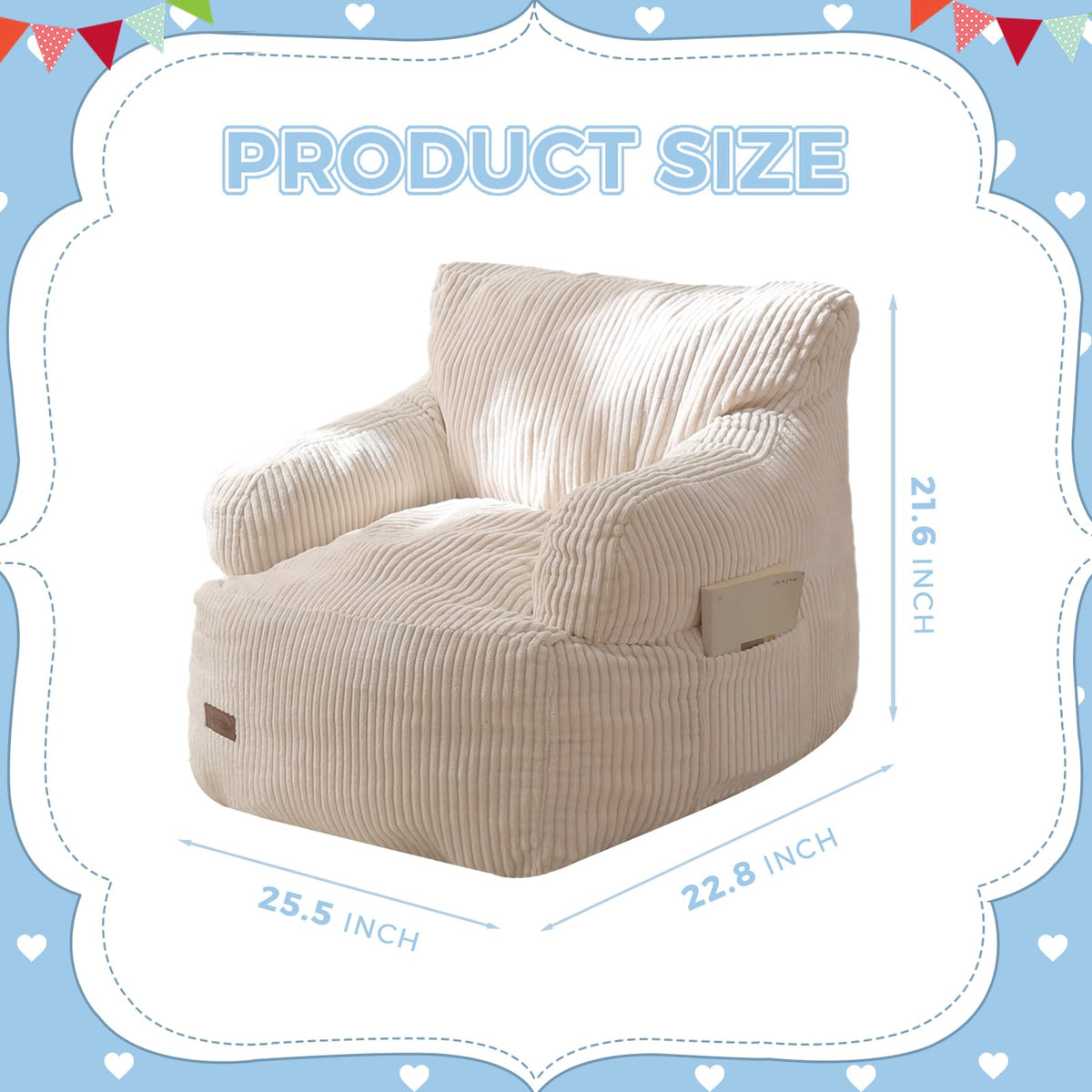 MAXYOYO Kids bean bag chair shows corded fabric for soft, durable seating.
