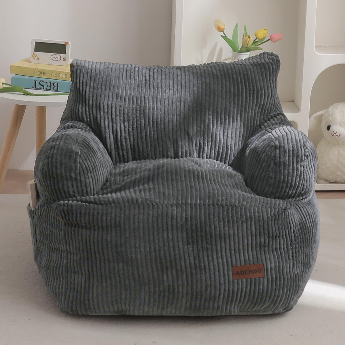 MAXYOYO Kids Bean Bag Chair in corded fabric offers cozy seating for kids.