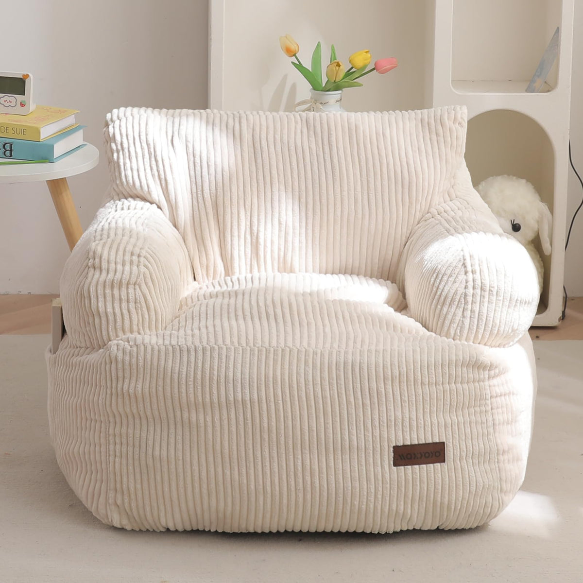 MAXYOYO Kids bean bag chair with foam-filled interior offers plush, supportive lounging.