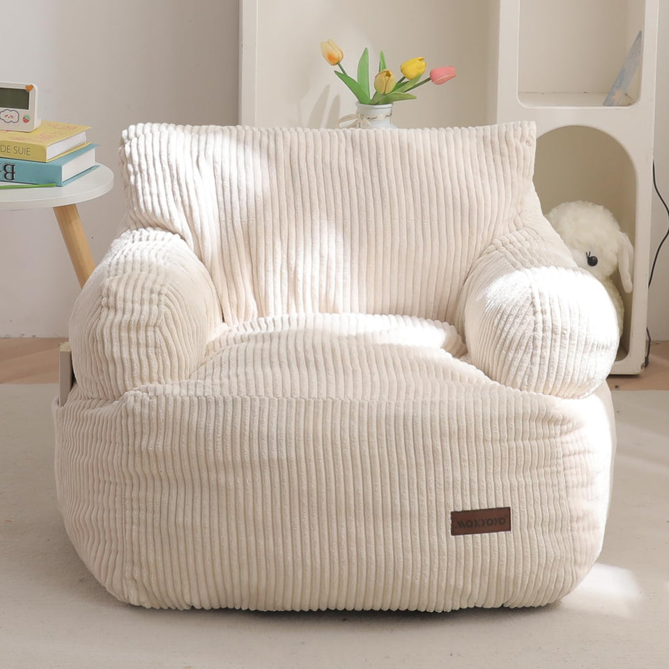 MAXYOYO Kids bean bag chair with foam-filled interior offers plush, supportive lounging.