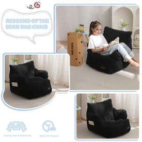 MAXYOYO Kids Bean Bag Chair shredded foam filling contours for support.