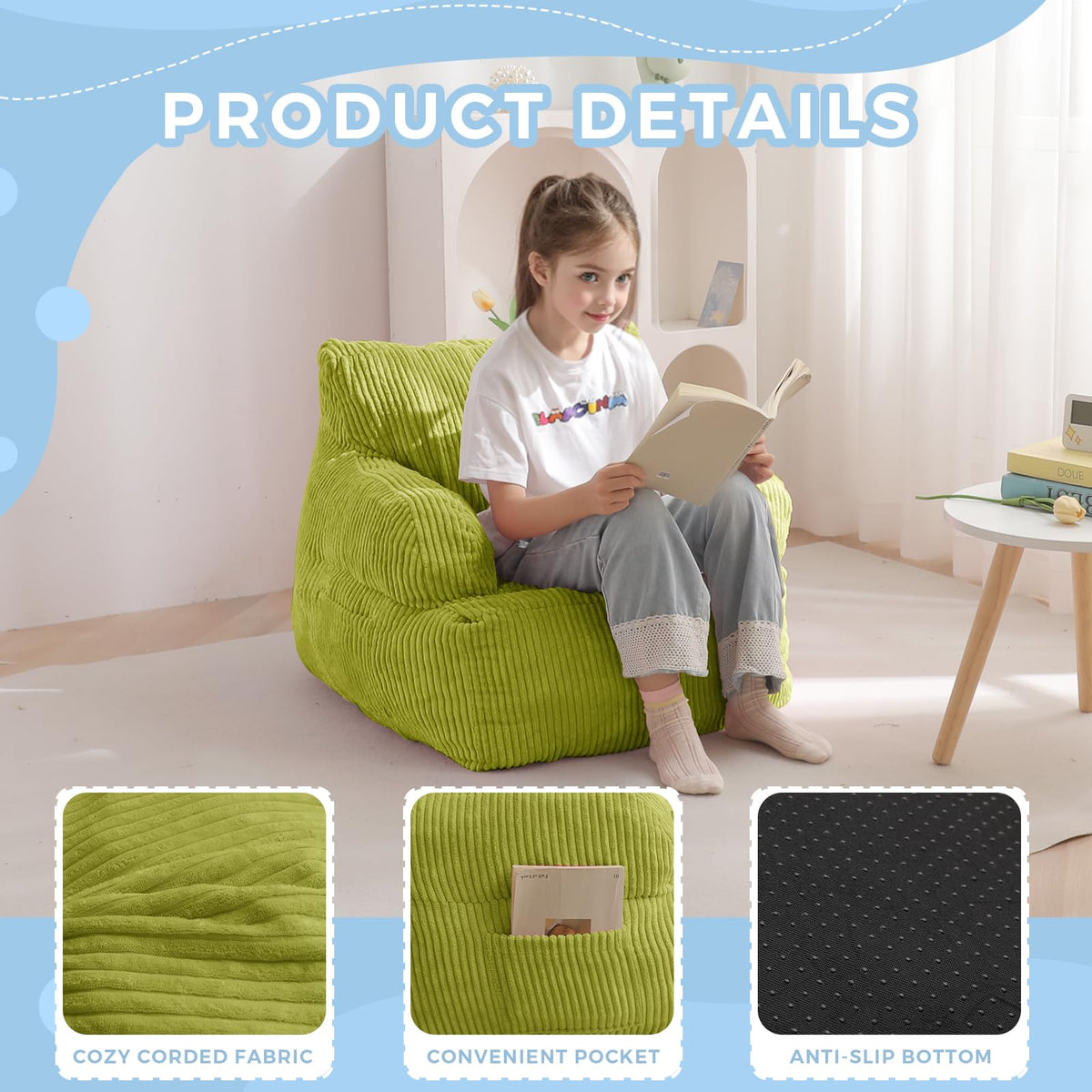 Shredded foam filling contours to your child for comfort.
