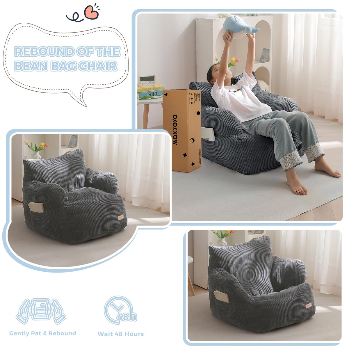 MAXYOYO kids bean bag supports gaming and relaxed play in cozy spaces.