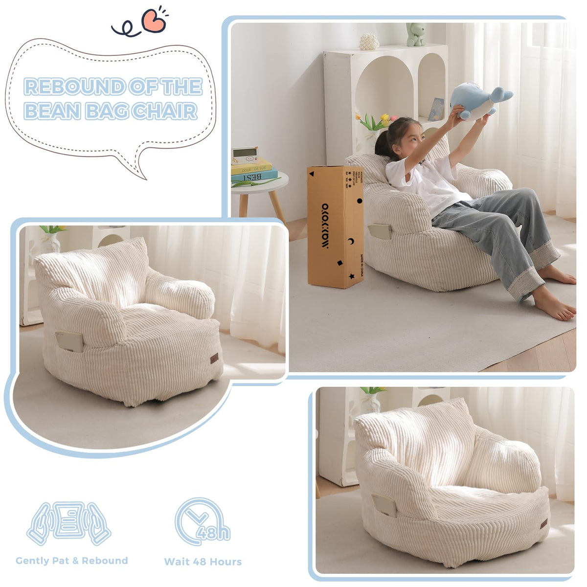 MAXYOYO Kids bean bag chair offers a kid-friendly lounge for gaming and reading.