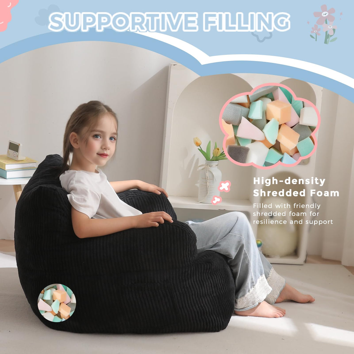 Lightweight MAXYOYO kids bean bag chair easy to move around.