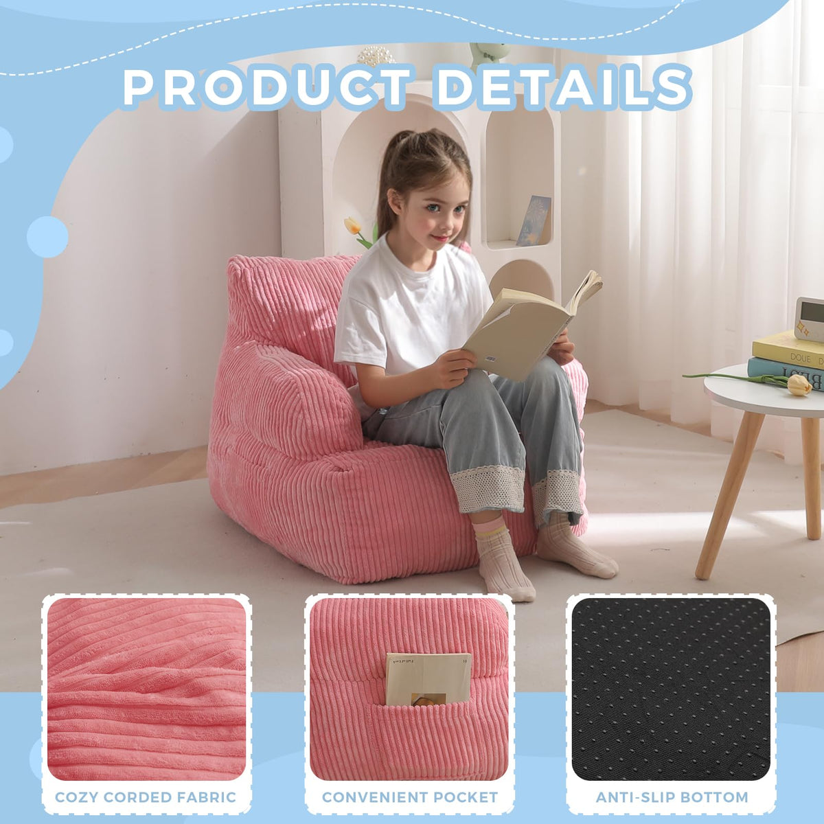 MAXYOYO Kids bean bag chair pink lounging and relaxation scene