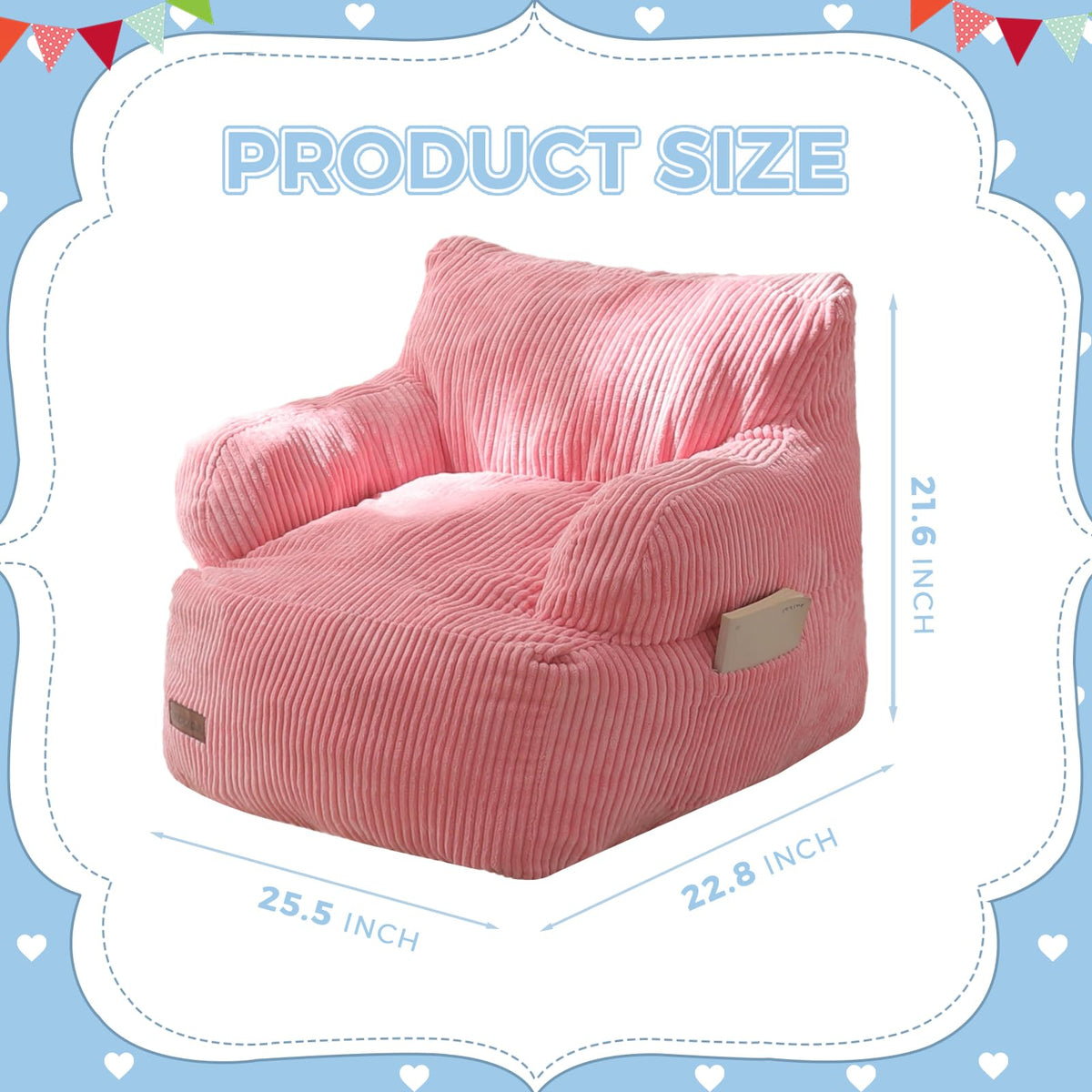 MAXYOYO Kids bean bag chair pink side pocket for quick storage