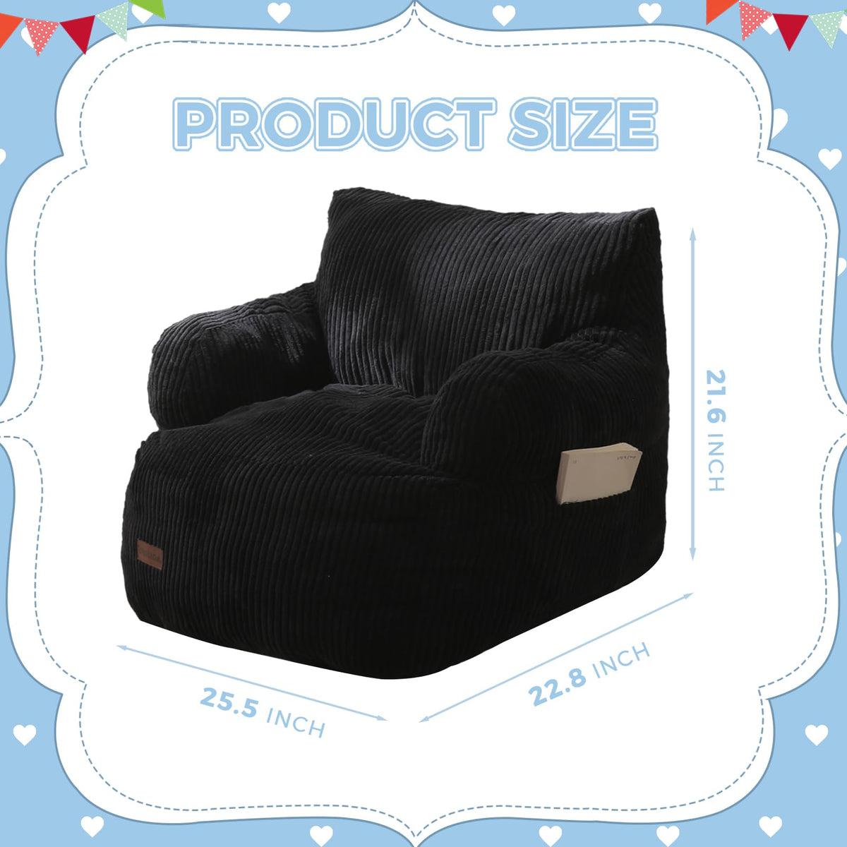MAXYOYO bean bag chair with side pocket for easy toy storage.