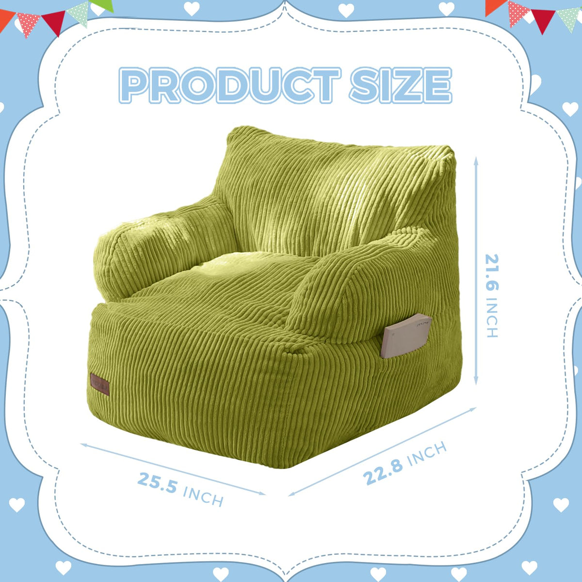 MAXYOYO chair with side pocket stores toys and remotes.