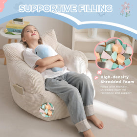 MAXYOYO Kids bean bag chair includes a side pocket for toys and remotes.