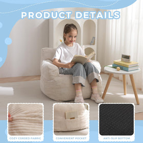 MAXYOYO Kids bean bag chair size 25.5x22.8x21.6 inches for roomy lounging.