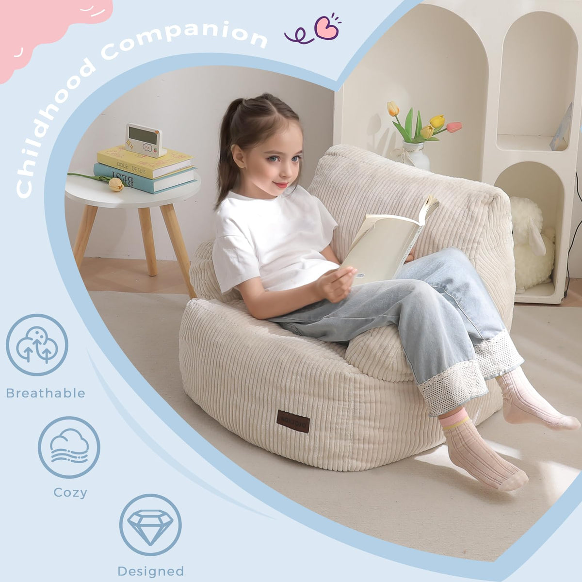 MAXYOYO Kids bean bag chair requires 48 hours to regain elasticity after unboxing.