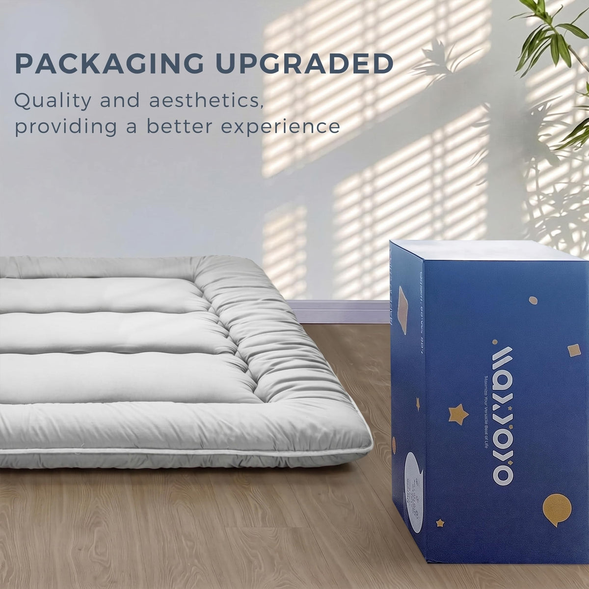 MAXYOYO queen-size sleeping pad laid flat for comfortable guest sleep.