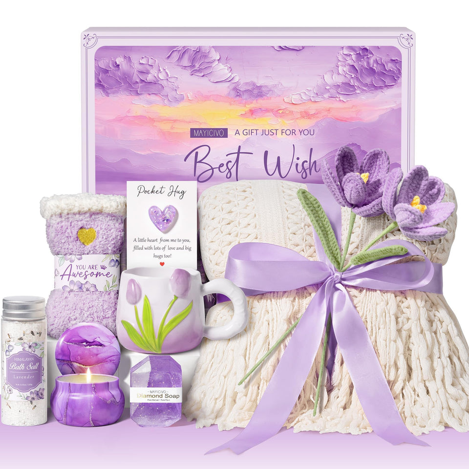 MAYICIVO birthday gift box with tulip art, a thoughtful spa gift for her.