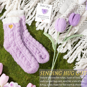 MAYICIVO crocheted tulips, two purple handmade decorations for décor or gift.