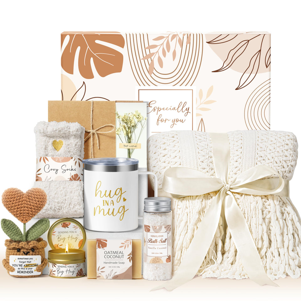 MAYICIVO get well gift basket blanket with tassels for cozy comfort