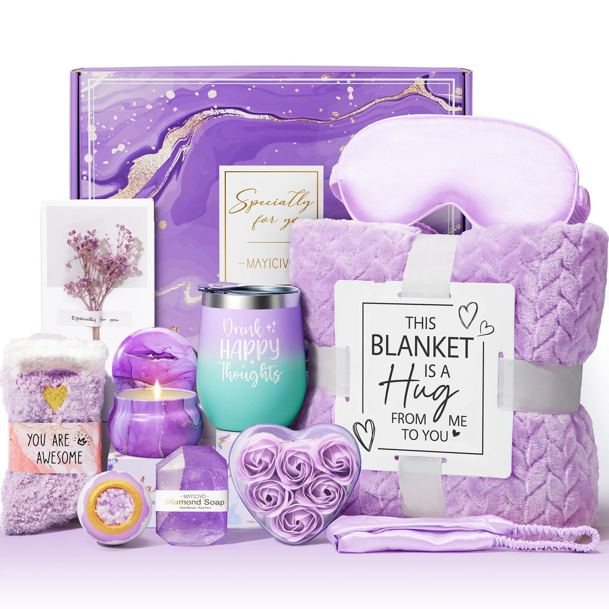 MAYICIVO mothers day gift basket flannel blanket provides cozy comfort for relaxing evenings.
