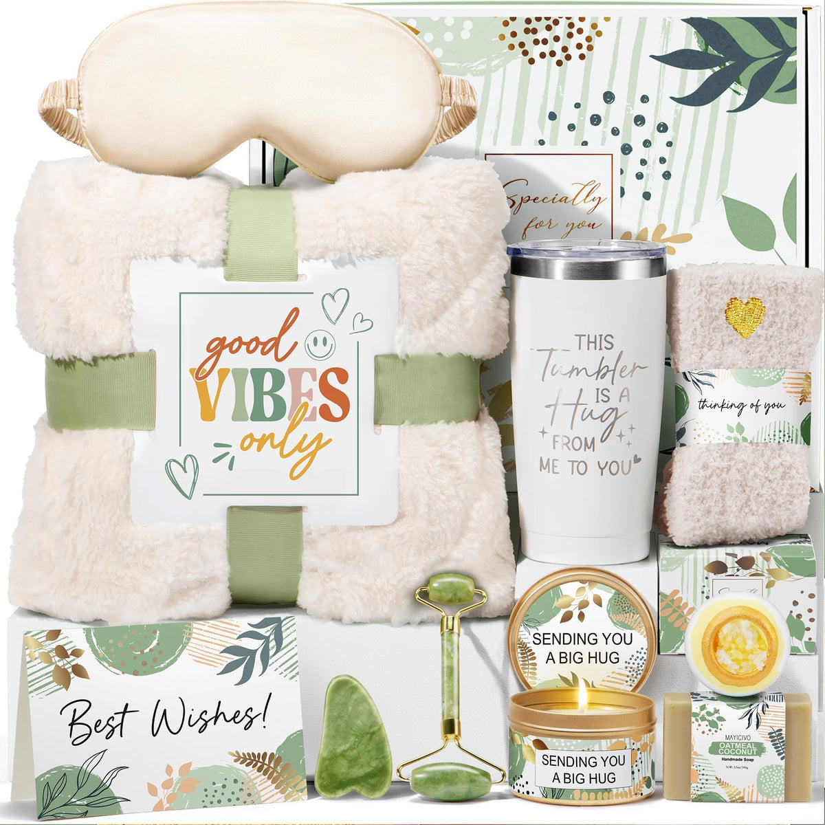 MAYICIVO self-care basket with plush blanket for cozy warmth.