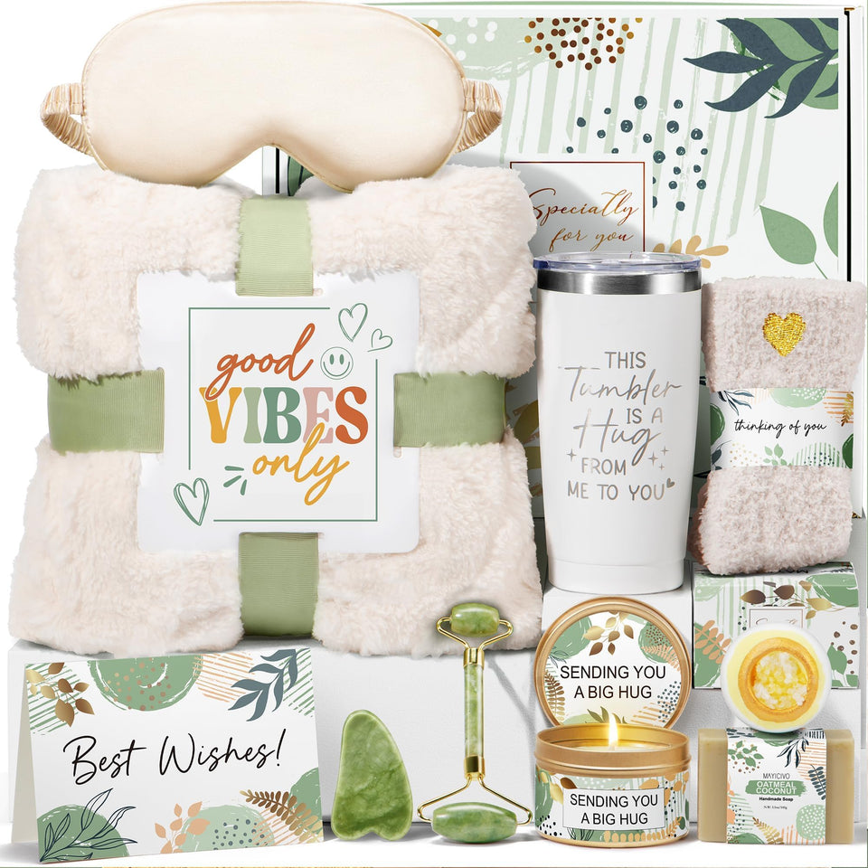 MAYICIVO self-care basket with plush blanket for cozy warmth.