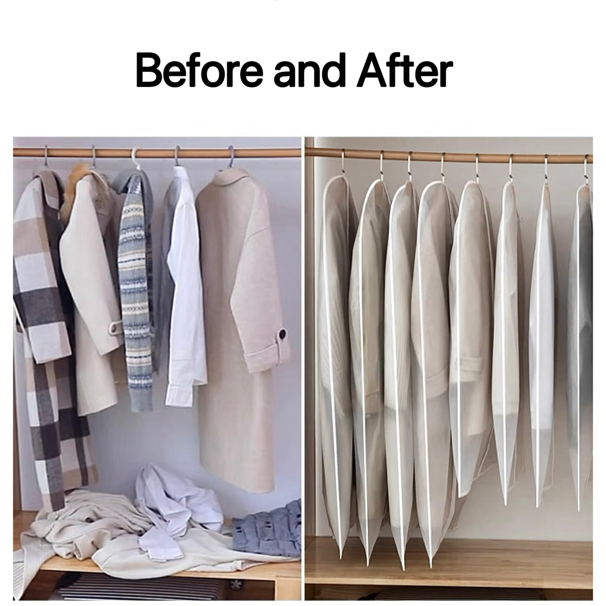 Maylmc translucent design enables quick outfit identification in the closet.