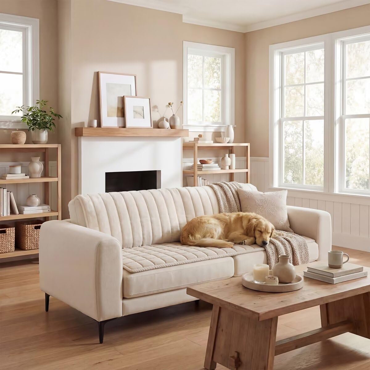 Maymiss pet couch cover non-slip-base keeps cushions stable during playtime.