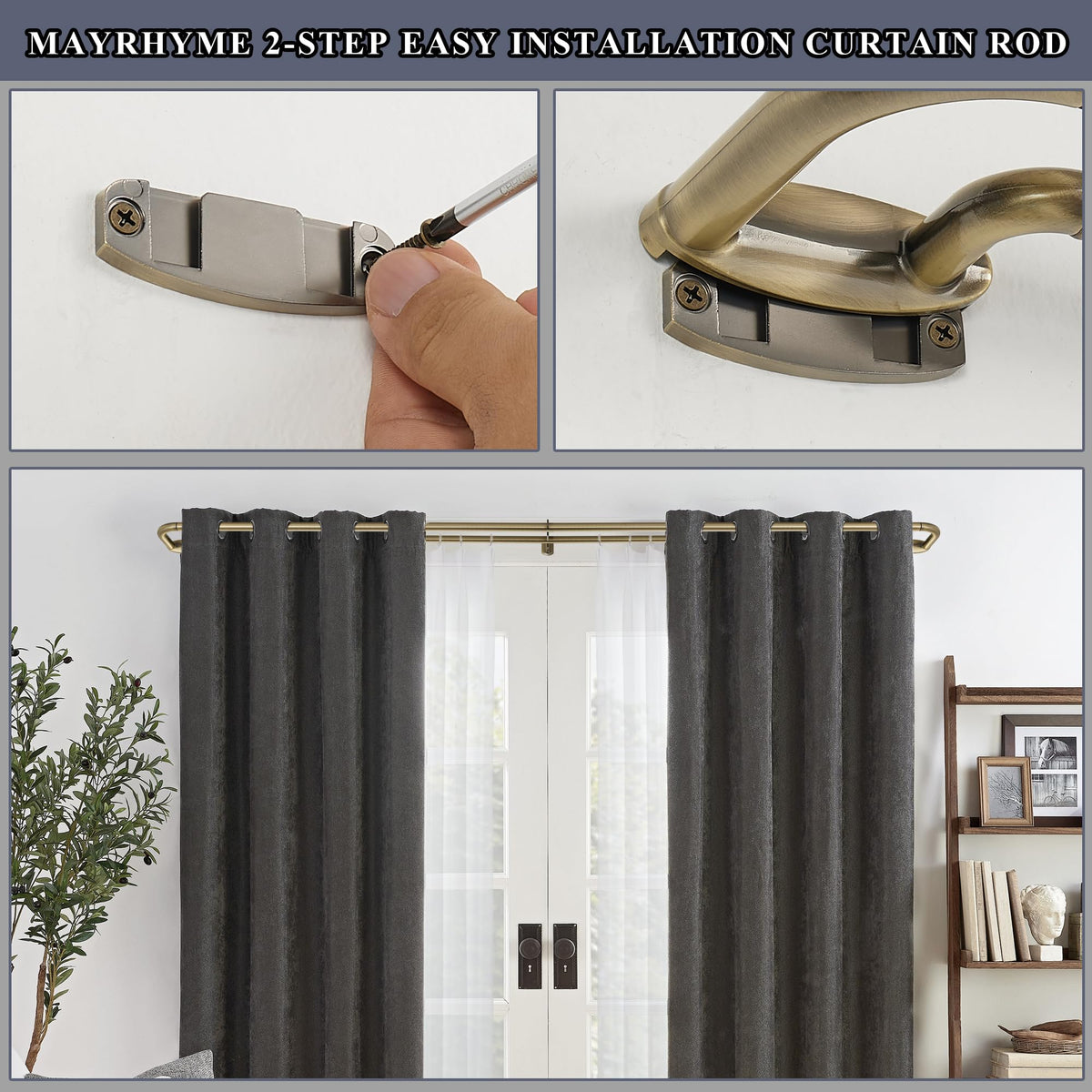 Mayrhyme double curtain rod setup for flexible panel combinations