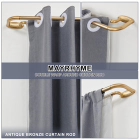 Mayrhyme double curtain rod assembled shows wrap-around design for seamless drapery.