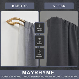 Mayrhyme back rod warm gold supports stable light-filtering panels.