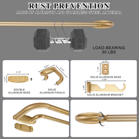 Mayrhyme double curtain rod warm gold finial highlights stylish room decor.