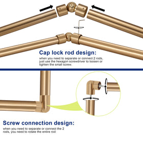 Mayrhyme Warm Gold corner rod mounted with 36-72 inch extension demonstrates adjustable fit.