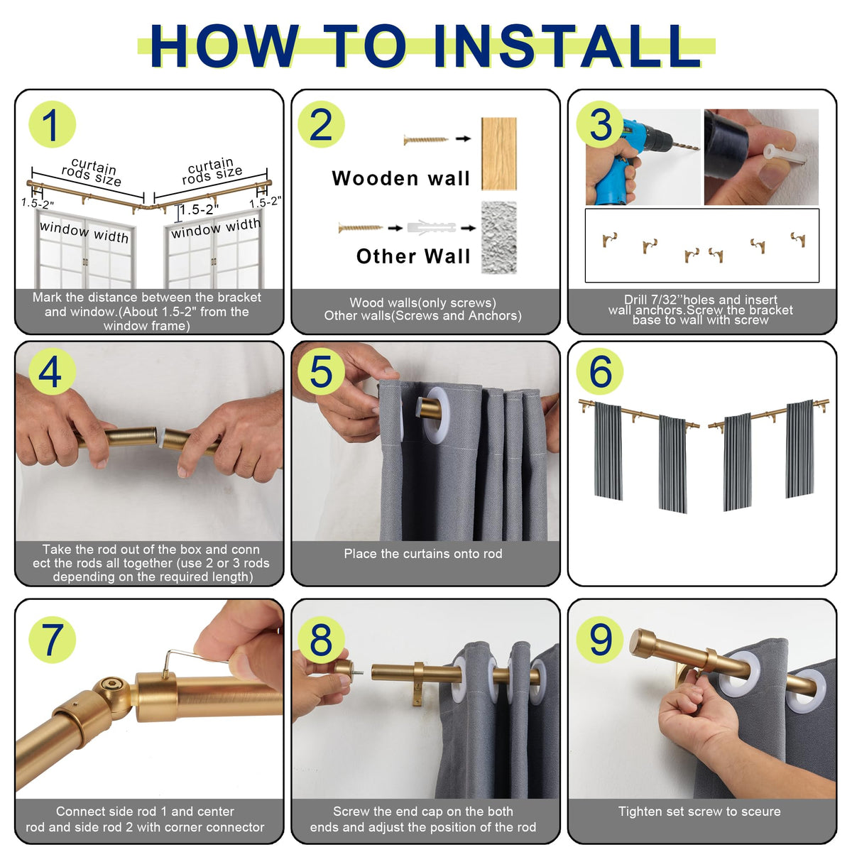 Mayrhyme Warm Gold corner rod with aluminum brackets ensures durable, long-lasting use.